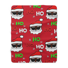 Load image into Gallery viewer, &quot;Black Santa Ho Ho Ho&quot; Graphic Print Sherpa Fleece Blanket (Red)