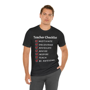 "Teacher Checklist" Vintage Graphic  Unisex Jersey Short Sleeve Tee