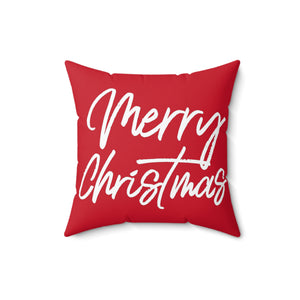 “Merry Christmas” Spun Polyester Square Pillow - Red