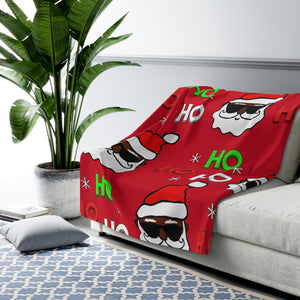 "Black Santa Ho Ho Ho" Graphic Print Sherpa Fleece Blanket (Red)