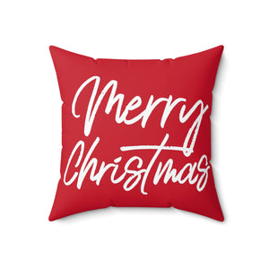 “Merry Christmas” Spun Polyester Square Pillow - Red
