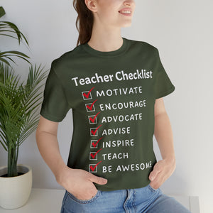 "Teacher Checklist" Vintage Graphic  Unisex Jersey Short Sleeve Tee