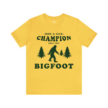 Load image into Gallery viewer, &quot;Big Foot - Hide and Seek Champion&quot; Custom Graphic Print Unisex Jersey Short Sleeve Tee