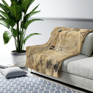 "Da Vinci's Blueprint" Graphic Print Sherpa Fleece Blanket