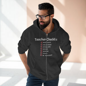 "Teacher Checklist" Custom Graphic Unisex Premium Full Zip Hoodie