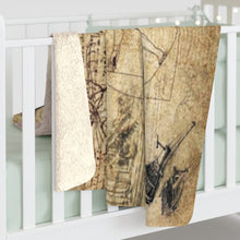 Load image into Gallery viewer, &quot;Da Vinci&#39;s Blueprint&quot; Graphic Print Sherpa Fleece Blanket