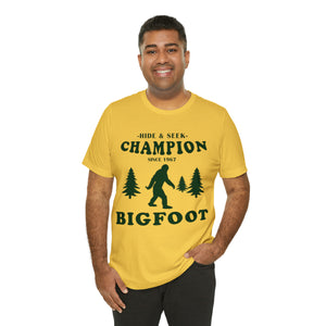 "Big Foot - Hide and Seek Champion" Custom Graphic Print Unisex Jersey Short Sleeve Tee