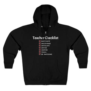 "Teacher Checklist" Custom Graphic Unisex Premium Full Zip Hoodie
